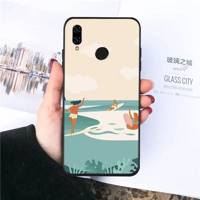 

surfing art surf Girl cartoon Phone Case For Huawei Honor 7C 7A 8X 8A 9 10 10i Lite 20 NOVA 3i 3e