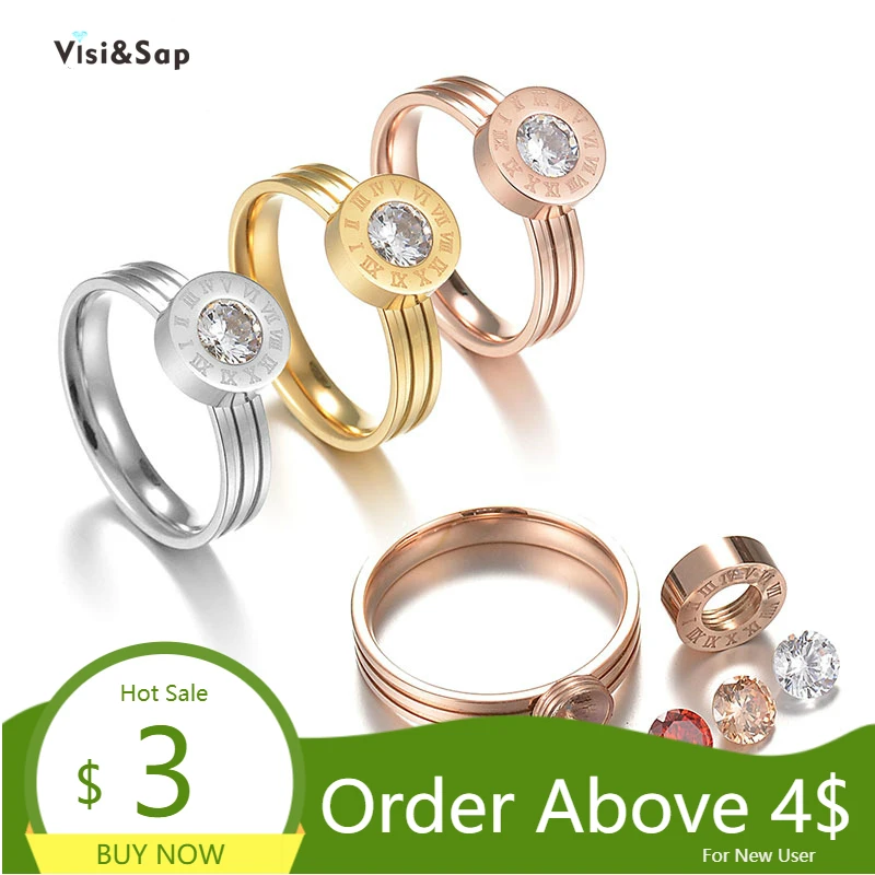 Visisap в римском стиле цифровой 4 цвета циркон обмен кольца для женщин Размеры на