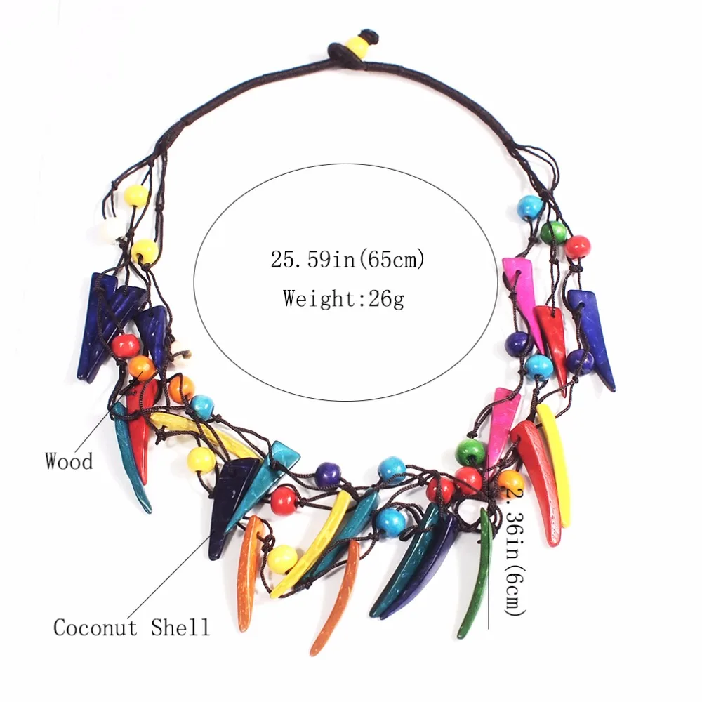 

Boho Coconut Shell Pendant Necklaces Handmade Beaded Pendant Wooden Bead Statement Long Necklace Ethnic Women Jewelry