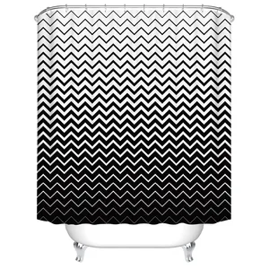 Занавеска для душа из ткани, с геометрическим рисунком слона, черная, белая, с крючками, Frabic, s