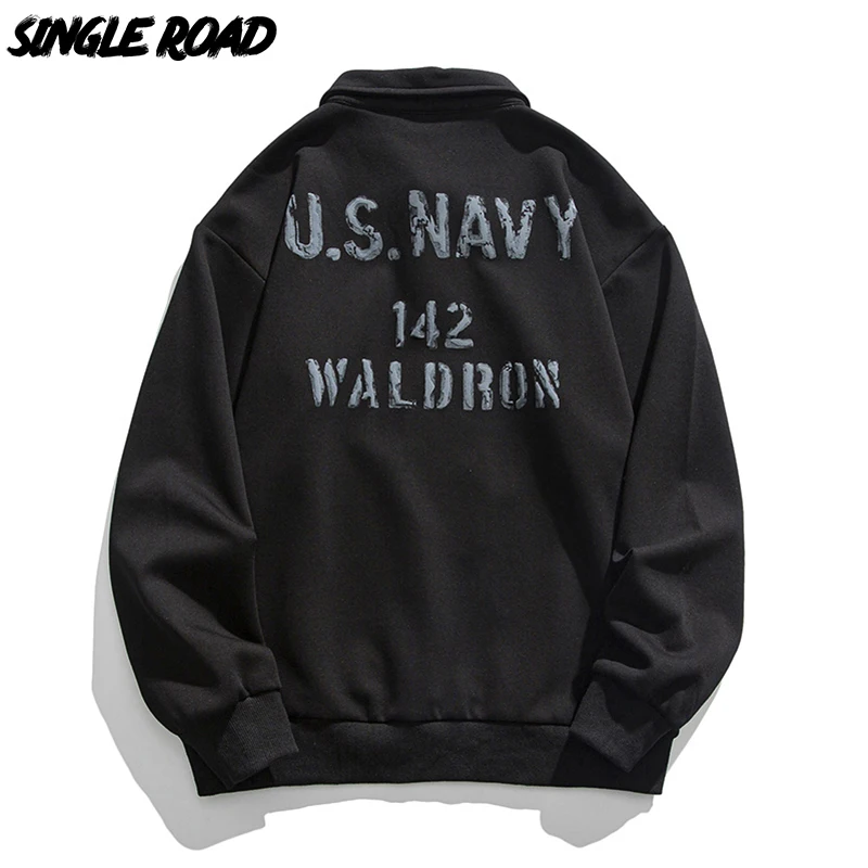 

Single Road Mens Polo Collar Sweatshirt Men 2021 Vintage Sweatshirts Oversized Japanese Streetwear Male Casual Black Hoodie Men