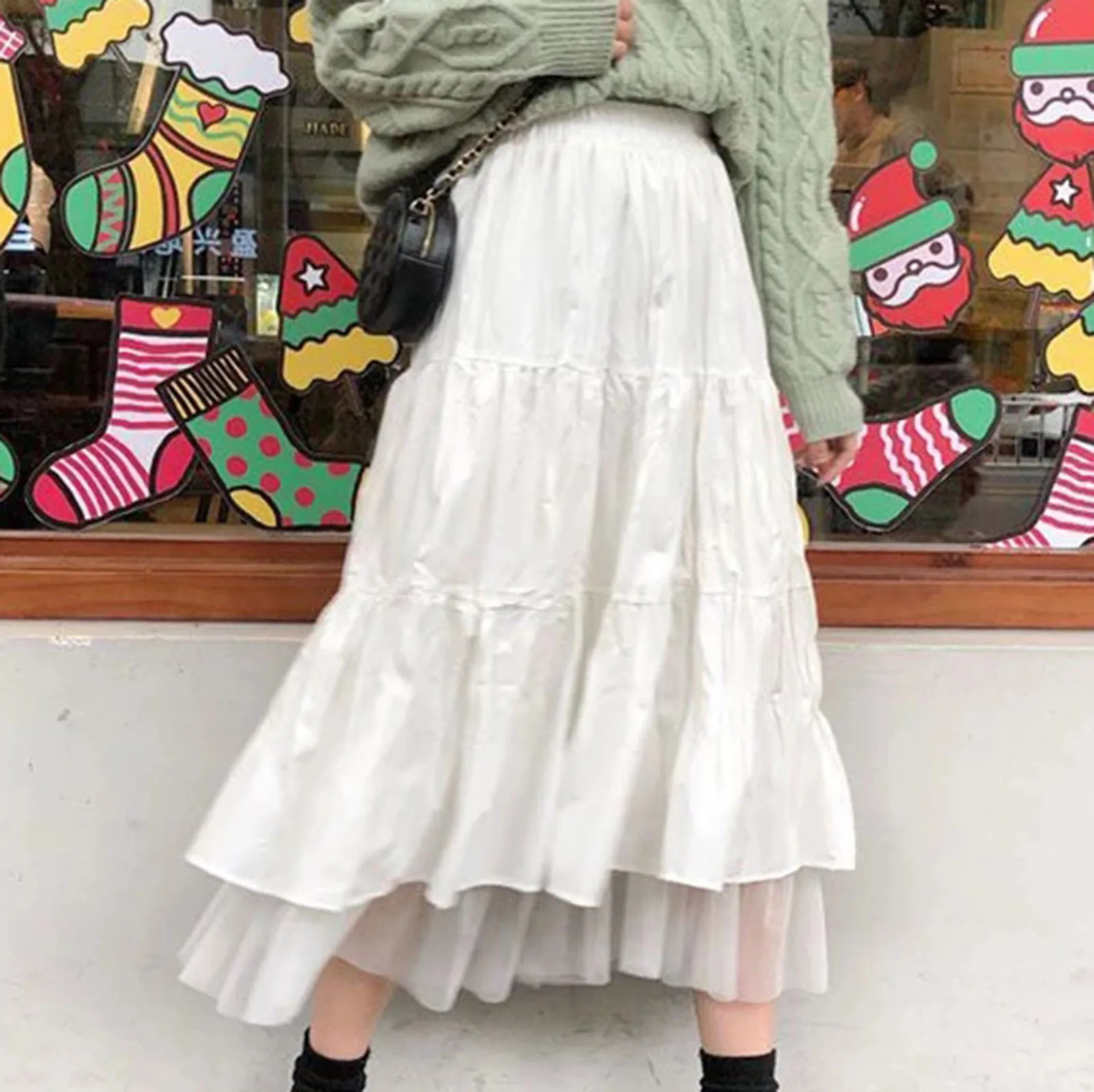 

2022 High-Waisted Skirt Women Autumn And Winter Fashion High Waisted Chiffon Skirt White Clothes Korean Style jupe longue femme