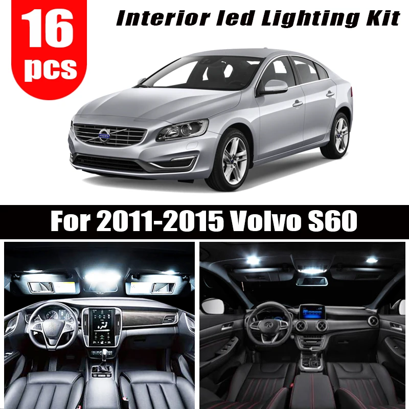 16x белые светодиодный светодиодные лампы для салона комплект Volvo S60 2011 2015 12 В