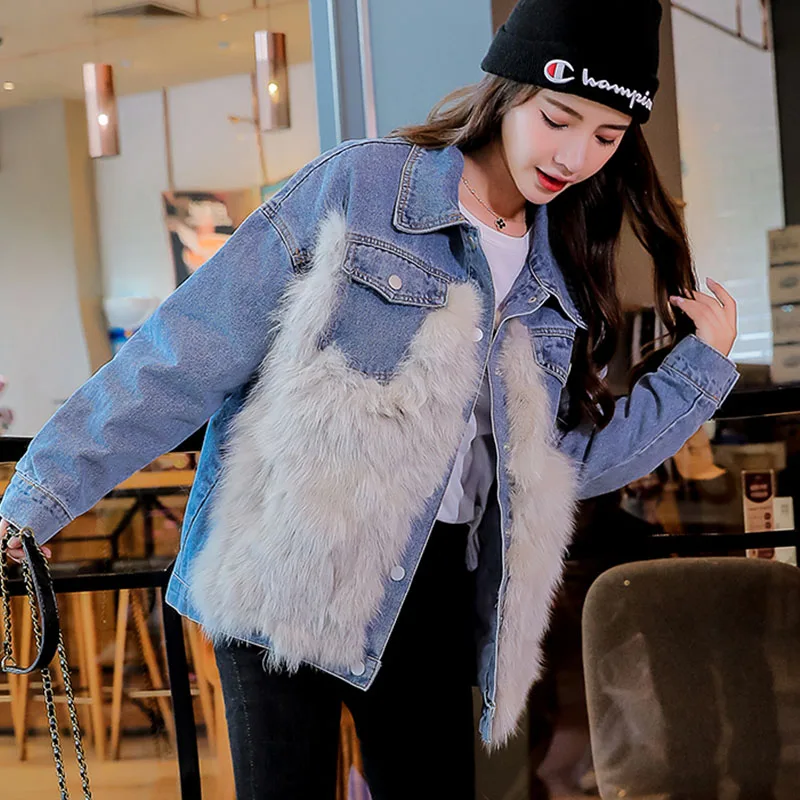 Зимняя женская куртка пальто теплые короткие джинсовые куртки из искусственного