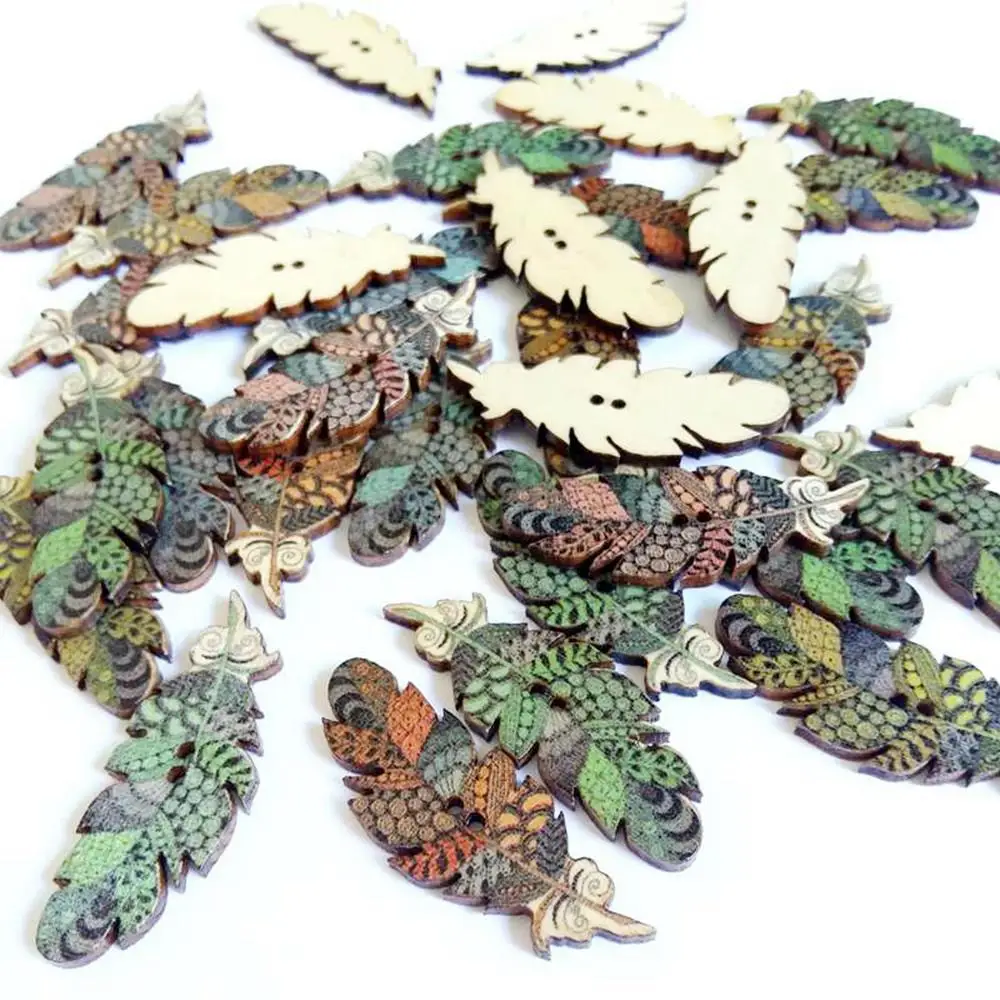 40 искусственных деревянных перьев товары для скрапбукинга с двумя отверстиями |