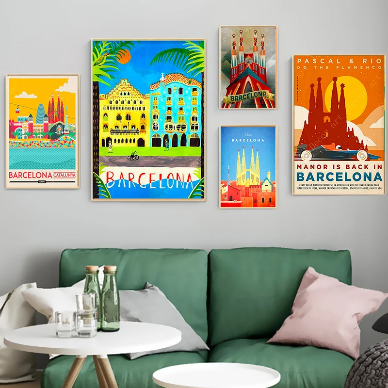 Испанского искусства капитал Барселона Каталония Винтаж плакат холст картины из