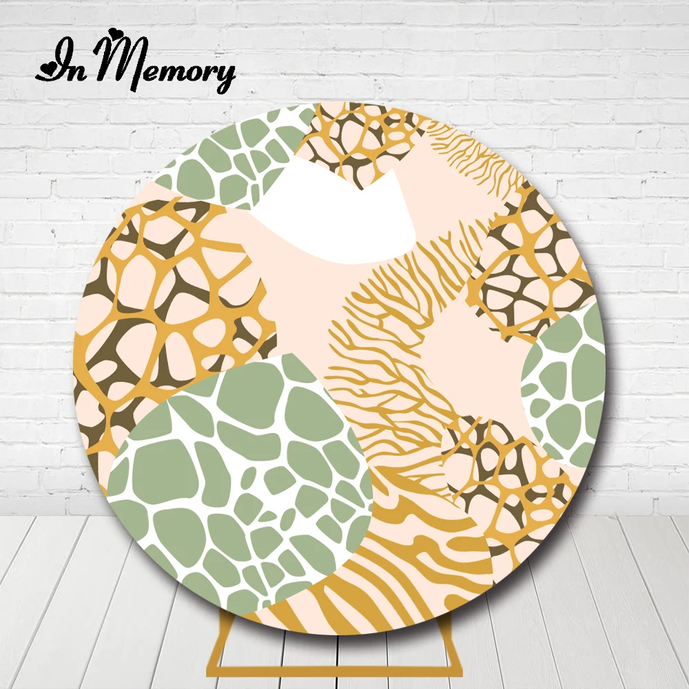 

InMemory Round Safari Jungle Party Backdrop Cover Animals Animal Pattern Kids Birthday Circle Background Cake Table Banner