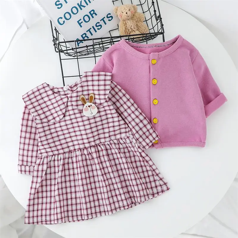 2020 весенние комплекты одежды для маленьких девочек пальто платье в клетку
