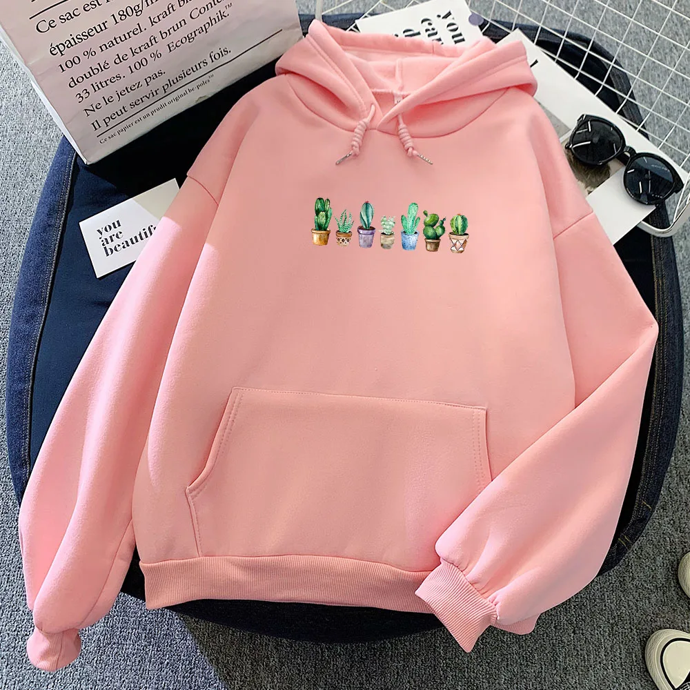 

Cactus Print Hoodies Women Thick Warm Hooded Pullover Harajuku Kawaii Oversized Sweatshirt Womens Korean Streetwear Tracksuit