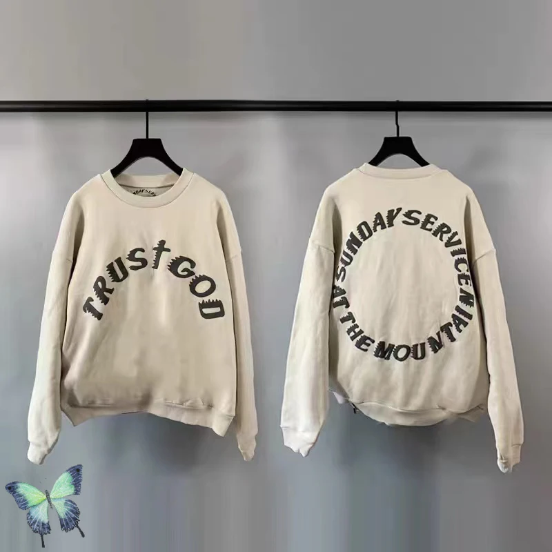 

Свитшоты цвета хаки с надписью «HOLY SPIRIT Trust God Kanye»