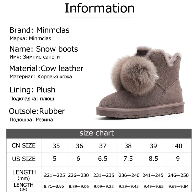 Minmclas/зимние сапоги из кожи с лисьим мехом коллекция 2019 года новые зимние теплые