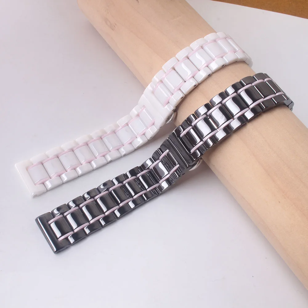 

Ceramic Watchbands strap 14mm 15mm 16mm 17mm 18mm 19mm For Wristwatch Accessories men women bands black white with pink fashion