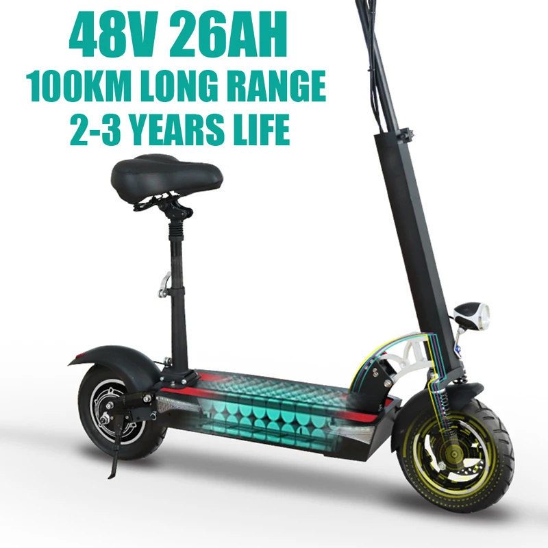48v Electric Scooter 1000w Hub Motor Scooters Adults with Seat Foldable E 26AH Lithium Battery 100KM Long Range | Спорт и