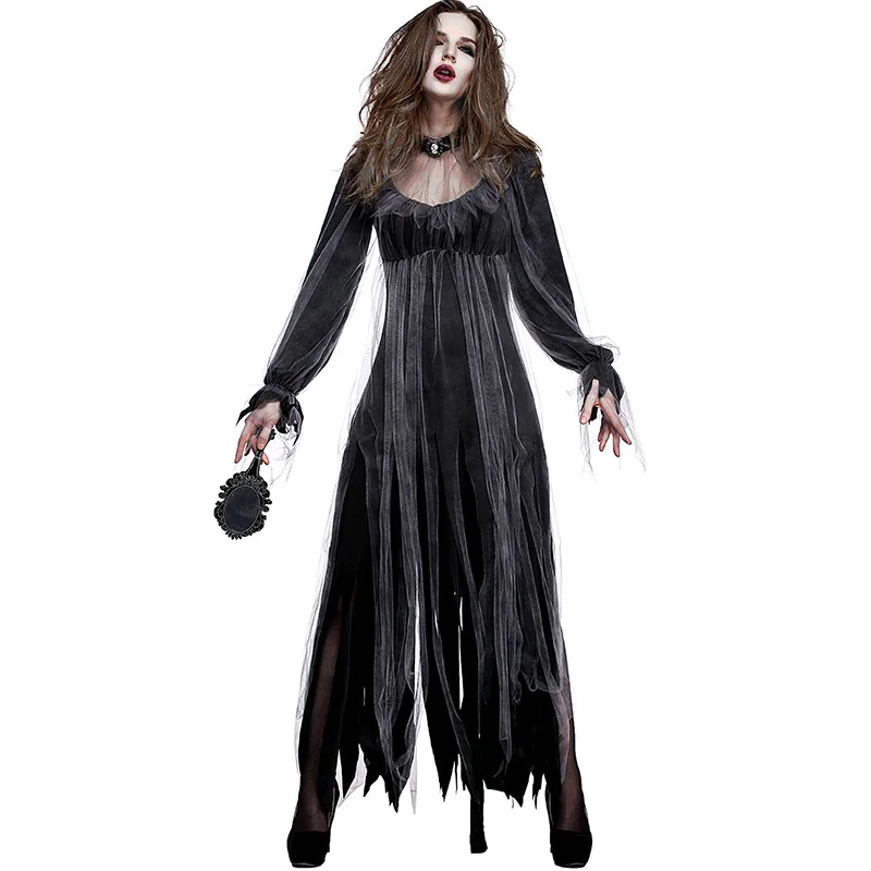 

Umorden Black Horror Ghost Dead Corpse Zombie Bride Costume Long Bridal Dress Women Adult Halloween Scary Cosplay Costumes