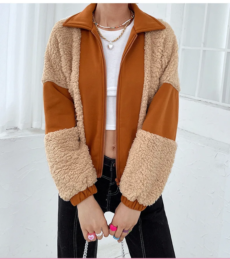 

Retro Girl Style Thickened Lamb Plush Coat Women's 2021 Winter New Splicing Warm Fur Top