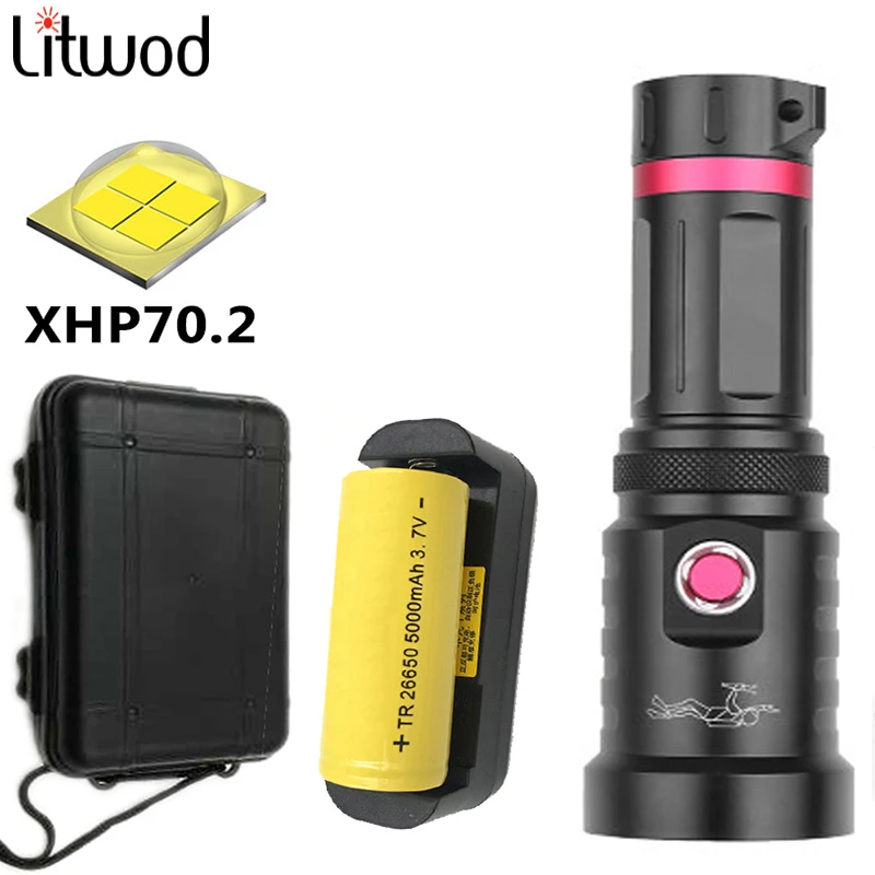 

XHP70.2 Diving Military Grade LED Flashlight Waterproof 100 Meters Underwater Power Supply 26650 Or 18650 Battery Light Lantern