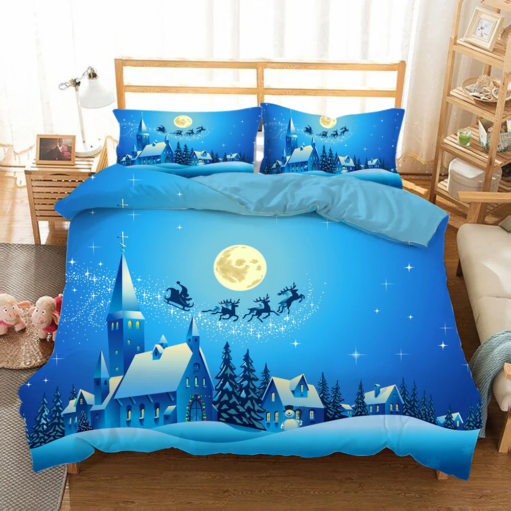 

Light Blue Villa Moon Picture Print High Quality Home Textile Bedding Three-piece Set Sheet Duvet Cover Pillowcase