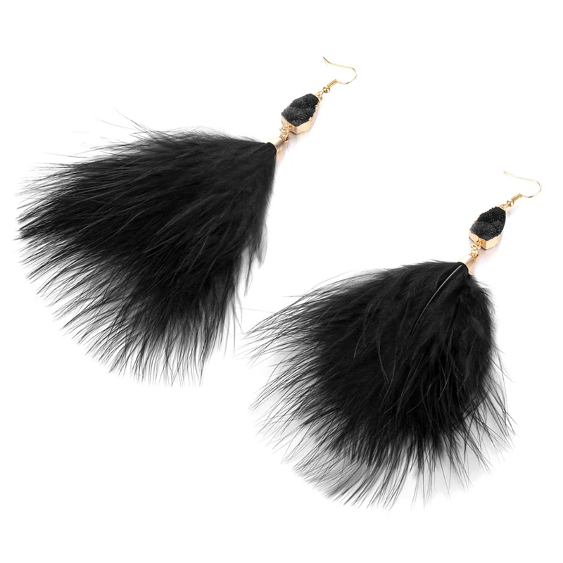 Женские серьги с перьями большие висячие модные летние эффектные украшения |