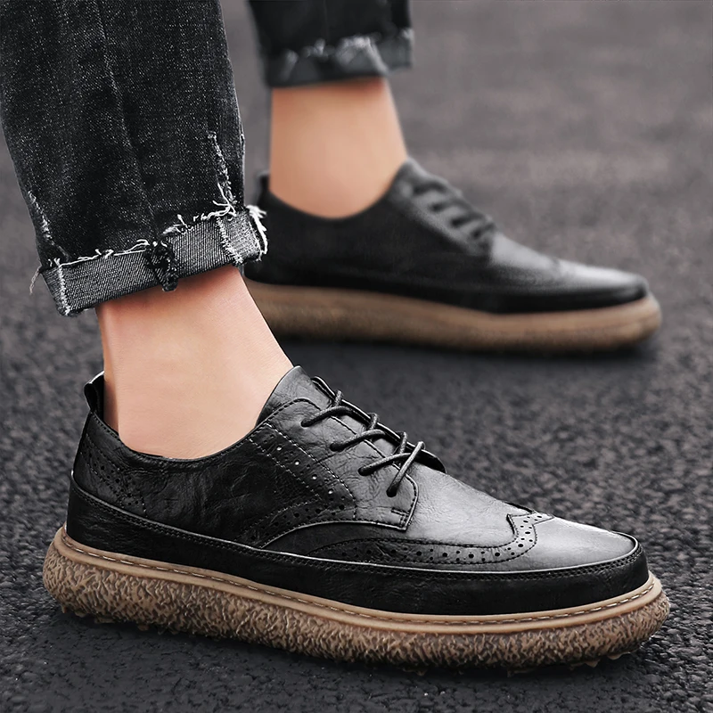 

Lace Up Soft Casual Autumn Outdoor Driving Breathable genuine Leather British Fashion Men Shoes Basic Business Comfy shoes s5