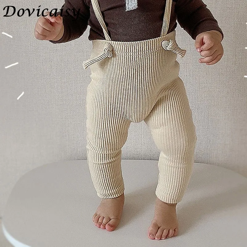 

Spring Autumn Newborn baby Trousers Ribbed Cotton Leggings For Baby Girl Overalls Infant Boys Strap Pants 3 Colors baby pants