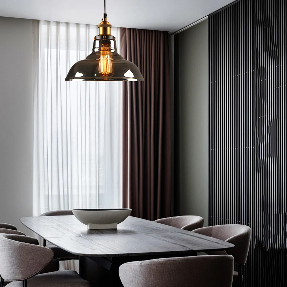 Винтажный стеклянный подвесной светильник в стиле индастриал современный с