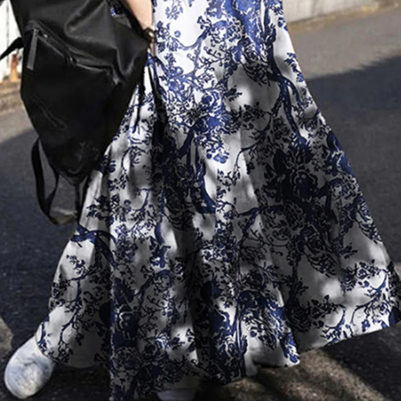Autumn Printed Retro Ethnic Style Loose Large Size Muslim Women's Long Skirt Abaya Islamic Middle East Ramadan Fashion Dress