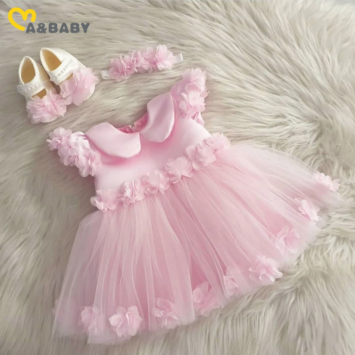 

Ma&Baby 6M-6Y Kid Baby Girls Flower Wedding Dress Peter Pan Collar Tutu Dresses For Girls Birthday Party Children's day Gift