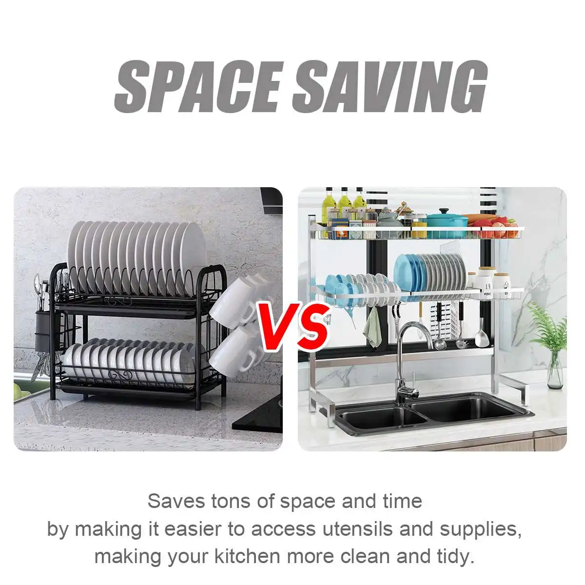 

2 Tiers Stainless Steel Dishes Rack Dual Sink Drain Rack Multi-use Kitchen Organizer Rack Dish Shelf Over Sink Drying Rack Stand