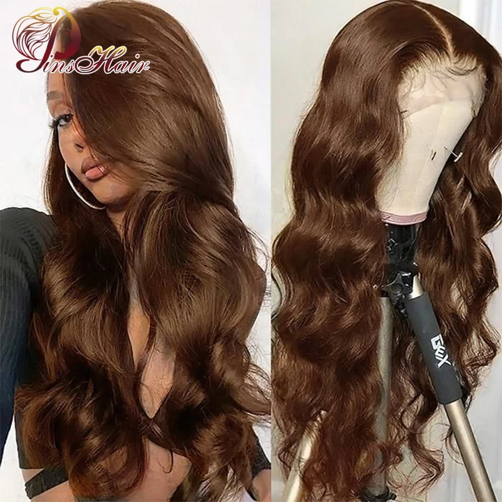 

Brazilian Warm Brown Human Hair Wigs Preplucked Body Wave Lace Front Wigs #4 Drak Brown 13x4 Lace Frontal Wig for Women Remy Wig