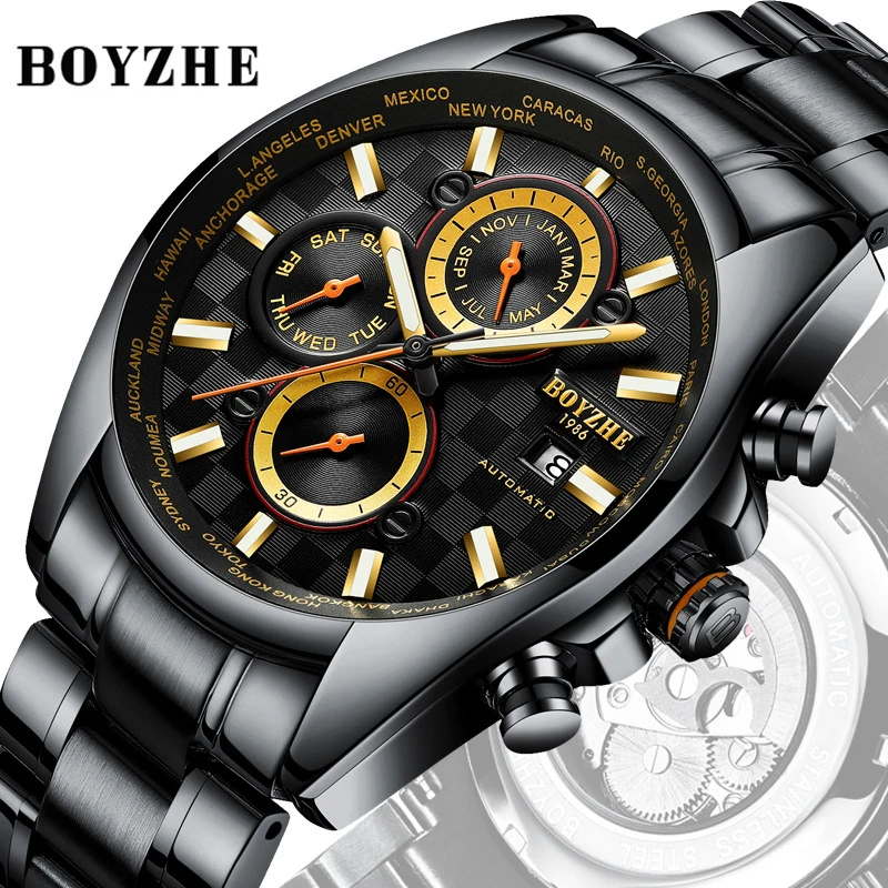 

Fashion Men Mechanical Watch Top Brand Men's Watches Luminous Automatic Watch Steel Band Mens Wristwatches Relogio Masculino