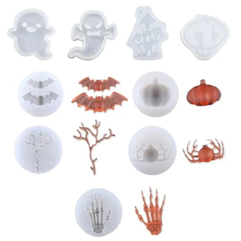 

9pcs Halloween Theme Silicone Molds Resin Jewelry Casting Mold Kit with Tools 85LF