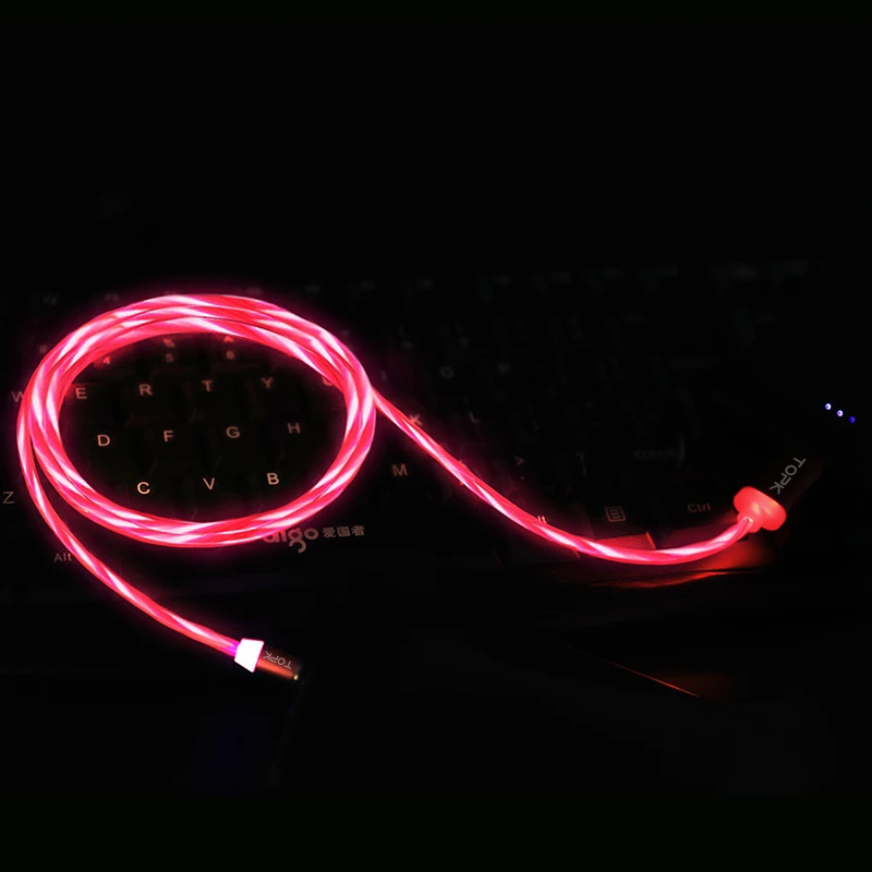 Red TOPK Flow светящийся Магнитный кабель Micro usb type C для iPhone XR Xs MAX 8 7Plus 5 магнитное зарядное устройство кабель для быстрой зарядки USB-C - Цвет: Red