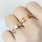 Oly2u корейские Изящные Открытые Кольца со звездой и Луной для женщин, минималистичные ювелирные изделия, регулируемое кольцо на палец в стиле бохо, новогодние подарки для девочек
