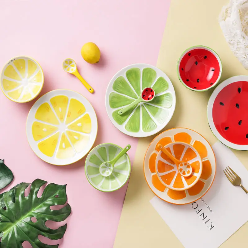 Creative Hand-painted Tableware Ceramic Dessert Watermelon Fruit Bowl Cute Cartoon Cup Set Home Salad Rice | Дом и сад