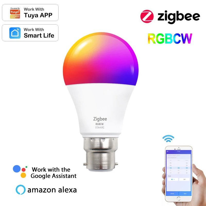 

Умная Светодиодная лампа Zigbee3.0 Tuya Home с регулируемой яркостью, цветная RGB лампа с голосовым дистанционным управлением, совместимая с Alexa Google ...
