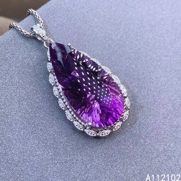 

KJJEAXCMY fine jewelry 925 Sterling Silver inlaid Amethyst Girl's Retro water drop Chinese style Gemstone Pendant support test