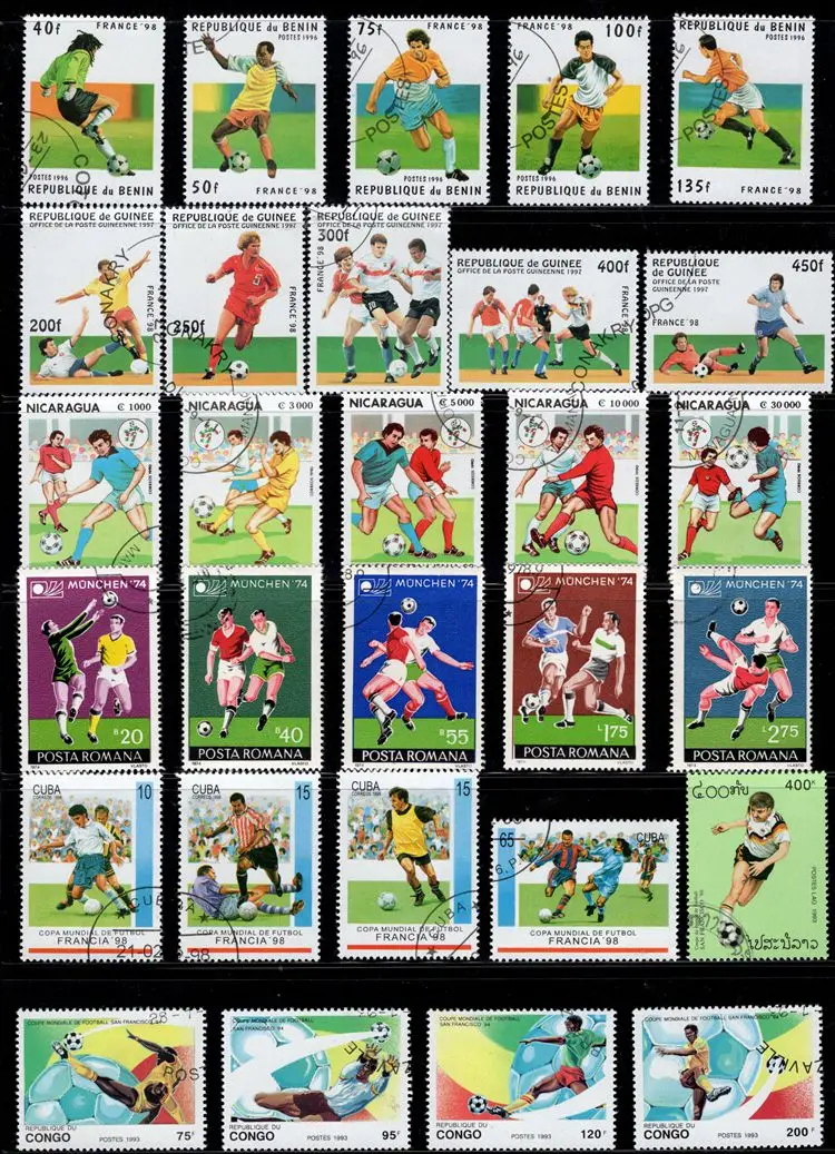 

50Pcs/Lot World Cup Football Stamp Topic All Different From Many Countries NO Repeat Postage Stamps with Post Mark Collecting