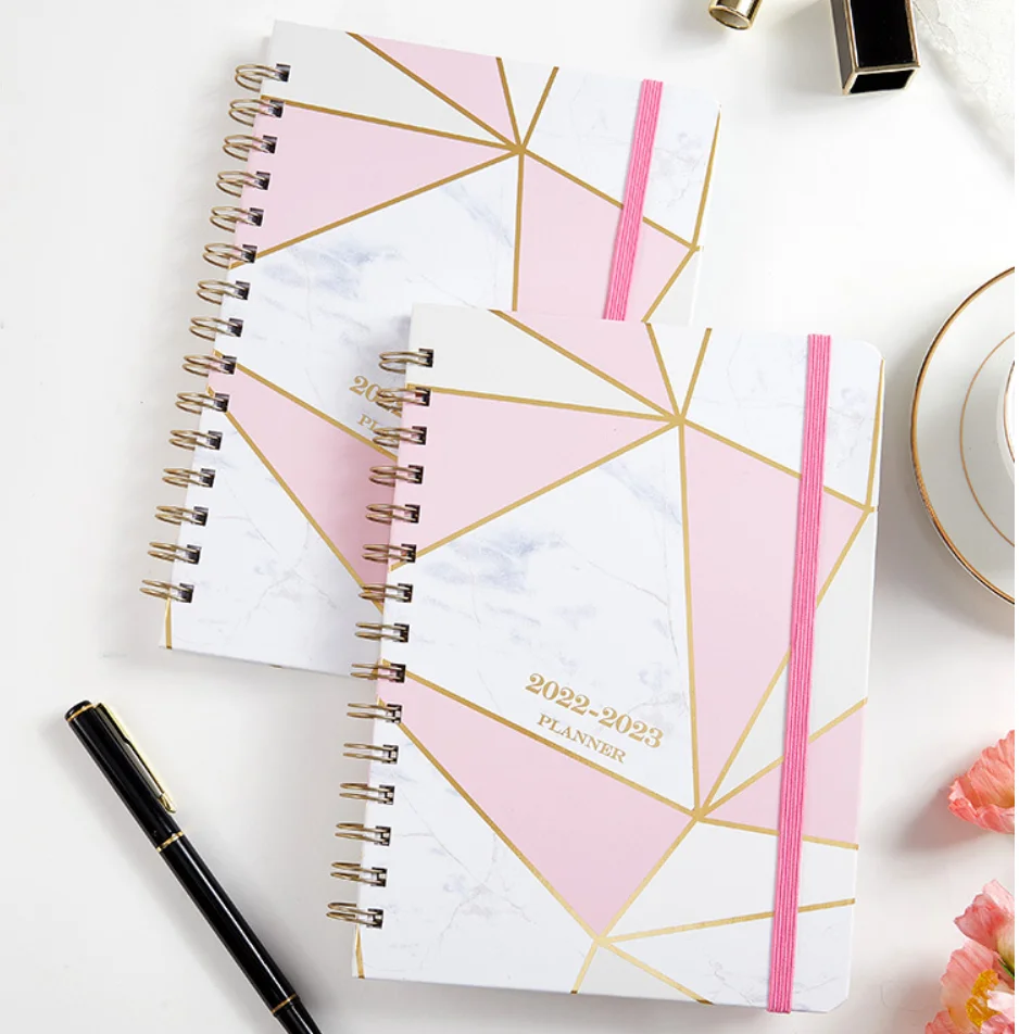 Marbling Geometric Time Plan Agenda 2022 English Version Daily Weekly Planning Self-Discipline Notebook Study Stationery