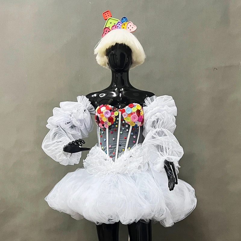 

Christmas White Tutu Led Puffy Dress LED Light Stage Costume Dancer Singer Show Nightclub Bar Gogo DS Performance Dance Clothes
