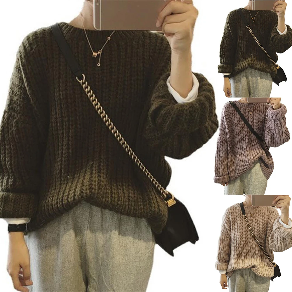 Женский объемный вязаный свитер с длинным рукавом мешковатый Повседневный