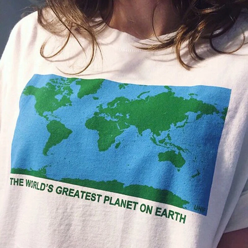 

The World's Greatest Planet On Earth World Map T-Shirt Unisex Women Tumblr Funny Fashion Cute Aesthetic Tee Casual White Tops