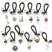 anime fairy tail leather keychain hollow enamel pendant braided rotatable key chain rings cosplay men car accessories llaveros