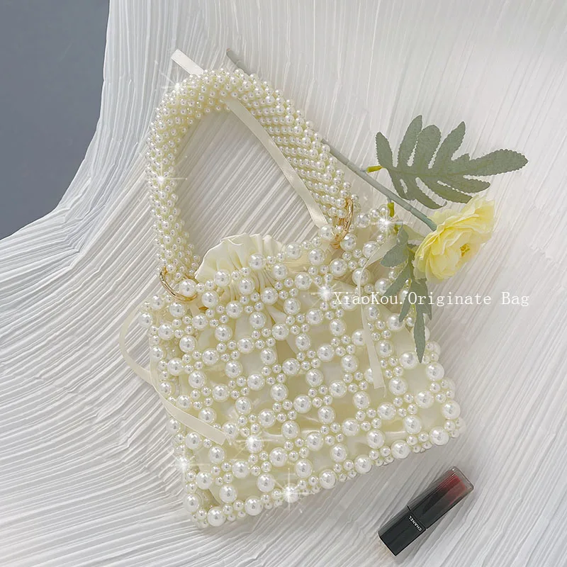 

Handmade Pearl Bag Beaded Box Tote Women Party Retro Acrylic Plastic Tote Bag 2021 Summer Luxury Brand Dinner Bag Wholesale