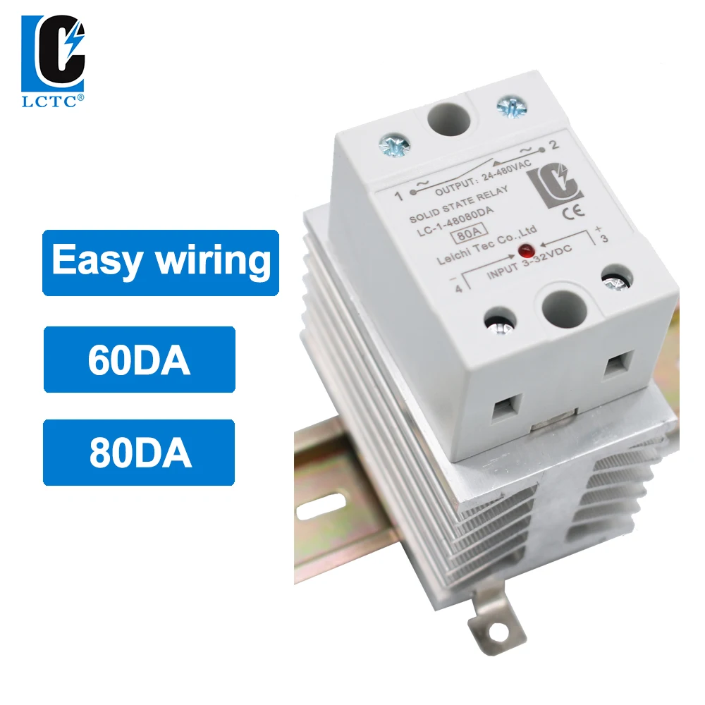 

New Type 60DA 80DA Heat Sink SSR DC To AC Single Phase Solid State Relay