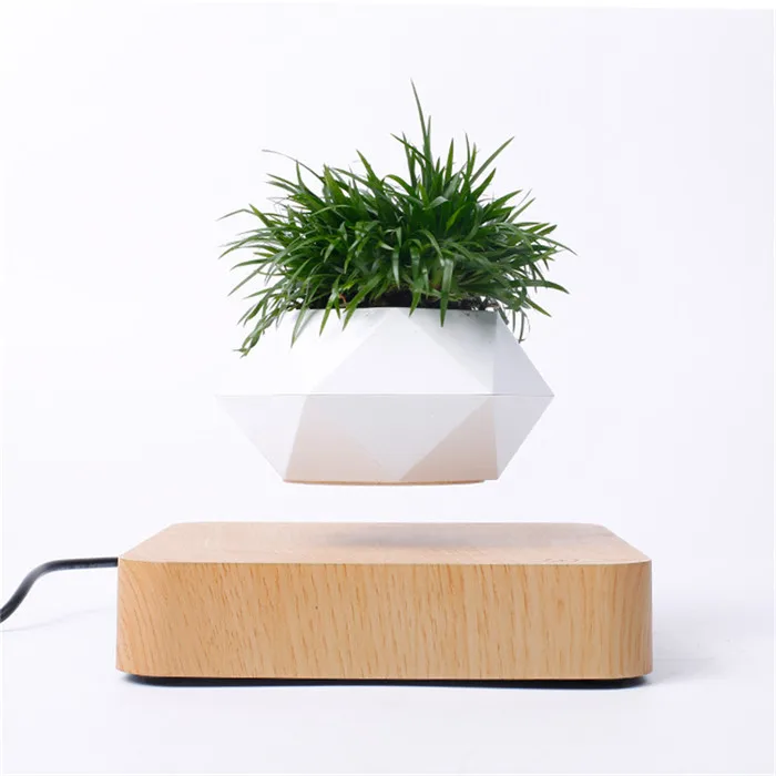 Magnetic suspension flower pot Levitating Air Bonsai Pot plant pot succulent pot patio decoration Desktop Flower/Green Plant - Цвет: Белый