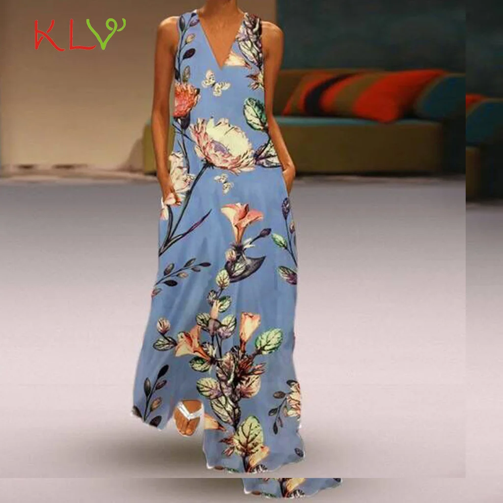 Женское длинное платье из хлопка и льна с цветочным принтом летние элегантные