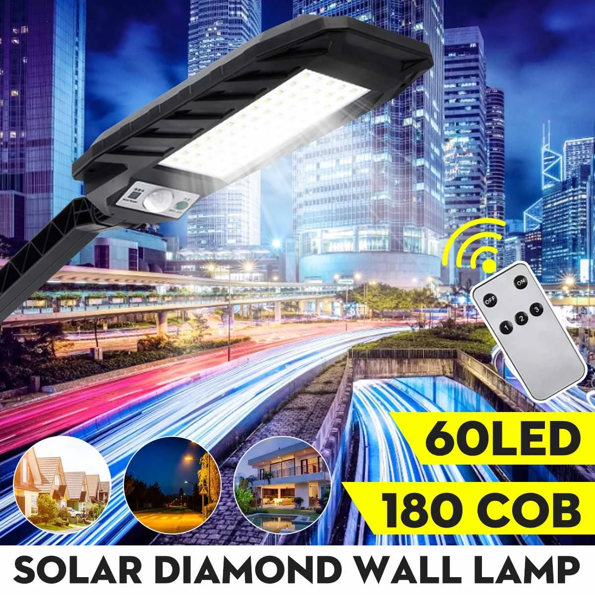 

100W/60LED 200W/180COB Водонепроницаемый Солнечная лампа движения PIR Сенсор уличный светильник напольный светильник ing Настенные светильники залива...