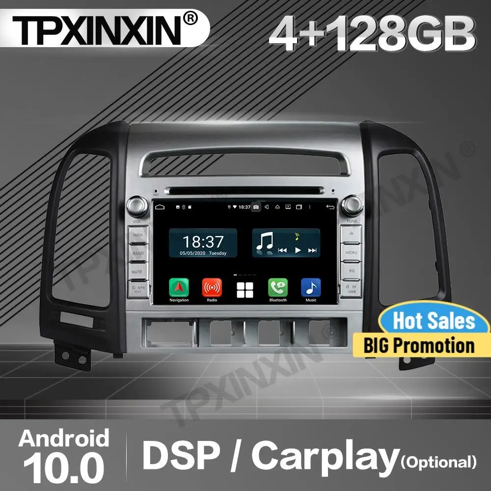 

128G Carplay Car Radio 2 Din Stereo Receiver Android 10 For HYUNDAI Santa Fe 2006- 2010 2011 GPS Player Audio Recorder Head Unit