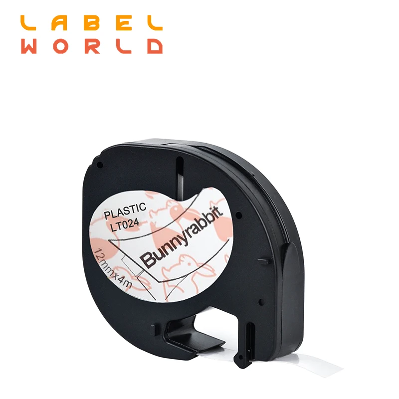 

Label World LT 12mm*4m plastic thermal label tape LT024 Compatible Dymo Letratag Tape for LT-100H LT-100T rabbit