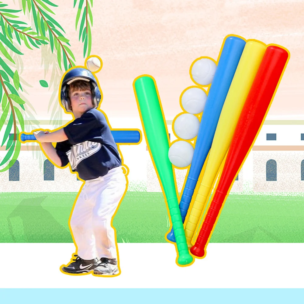 

4 Sets Baseball Bat Kit with Baseball for Kids Children Outdoor Sports Red Yellow Blue Green Each Set